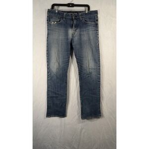 Express Jeans Blake Denim Loose Fit Boot Cut Medium Wash Distressed Fits 34x32